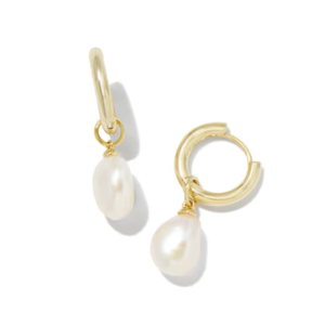 Pearl Drop Gold Huggie Earrings