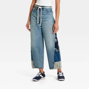 Patchwork High-Waisted Wide-Leg Jeans