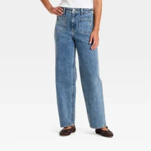 Tan Khaki Utility Wide-Leg Jeans
